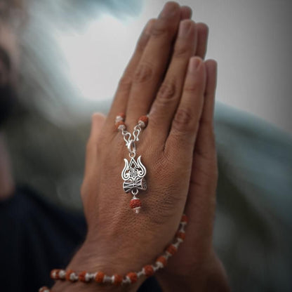 Trishul Damru Rudraksha Pendant with Orignal Rudraksha Mala