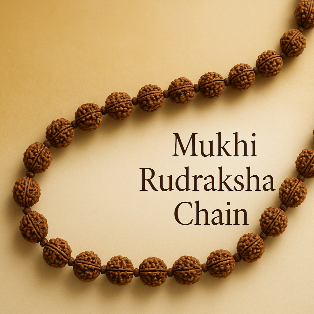 create a banner image for my website show a Mukhi Rudraksha Chain in this image