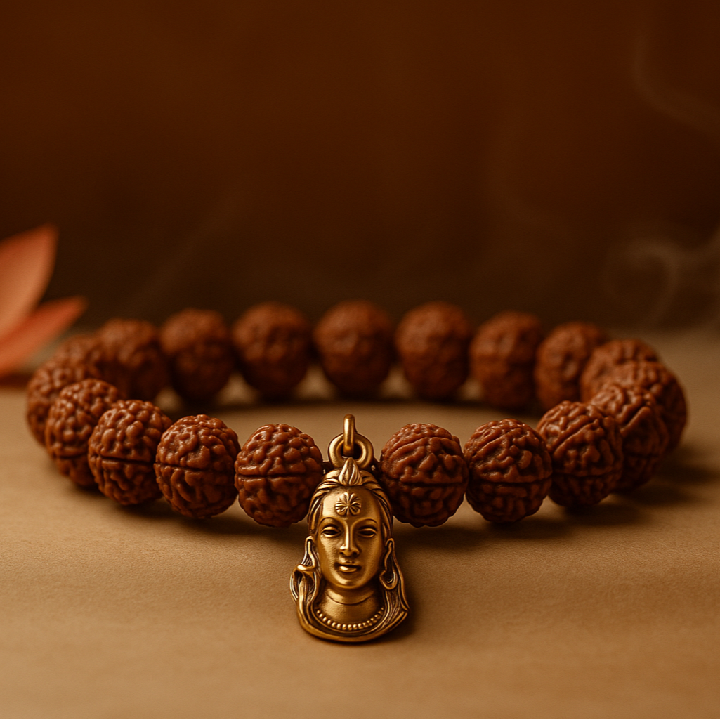 create a image for slider for my website and add rudraksha mahadev bracelet on this image